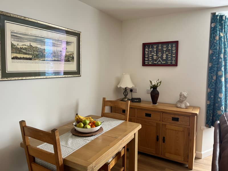 Dining room with oak table and chairs